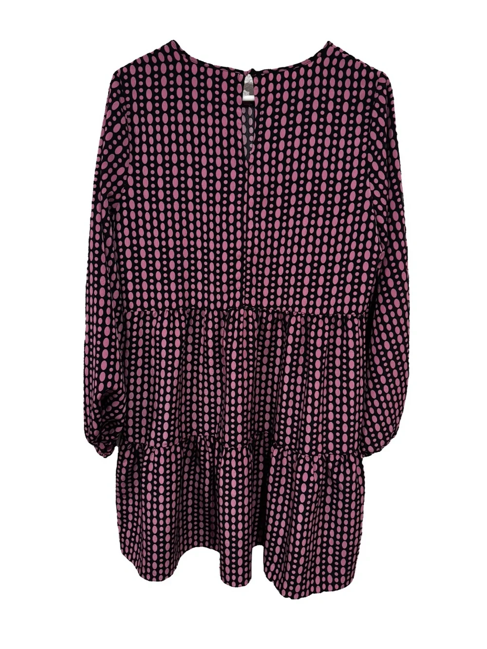 LDT Black Dress with Pink Dot Tiered Long Sleeves